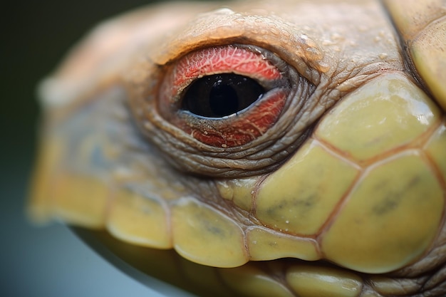 CloseUp no perfil do olho e da cabeça da tartaruga