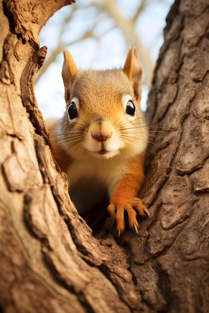 Foto closeup of a selective focus squirrel on tree