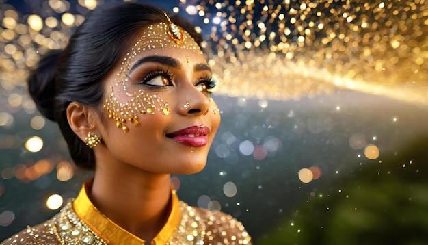 Foto closeup of a woman made from glowing particles the edge of eternity as she looks