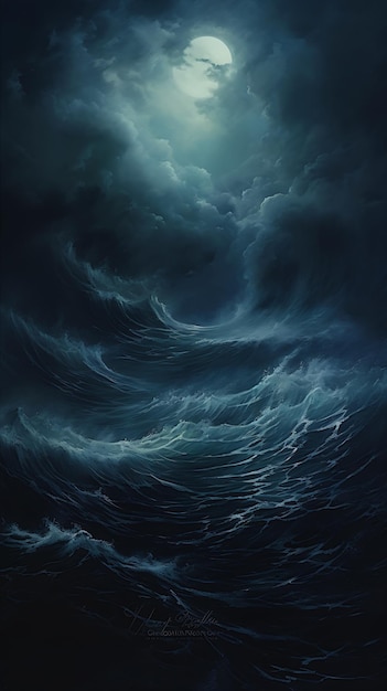closeup onda grande oceano lua cheia meio ambiente humor redemoinho tempestades afundando afogamento banshee iluminação