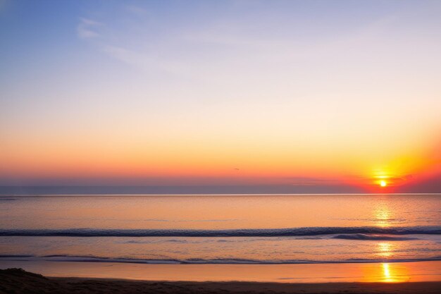 Closeup paisagem de praia de areia do mar com céu pôr do sol Generative AI