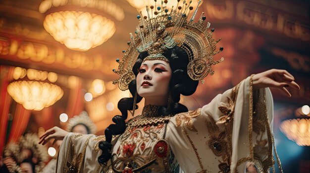 CloseUp de una persona que usa un disfraz para un evento de vestimenta creativa Año Nuevo Chino