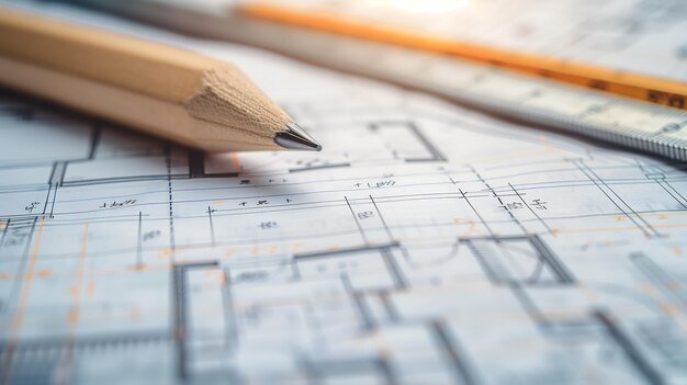 Closeup de planos arquitectónicos de proyectos de casas y apartamentos concepto inmobiliario IA generativa