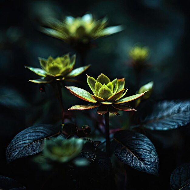 closeup de la planta en fondo oscuro