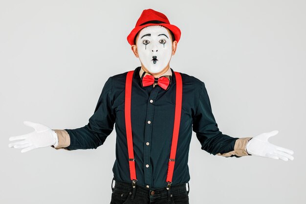 Closeup Portrait eines Clown MIME auf weißem Hintergrund