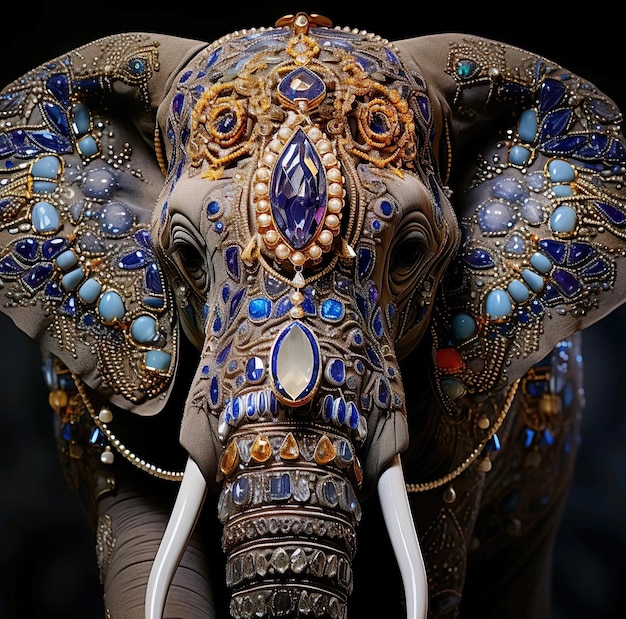Closeup Potrait de elefante com acessórios em torno dele