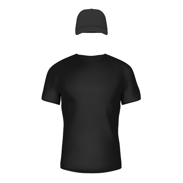 Foto closeup preto em branco t-shirt e boné com espaço vazio para seu projeto em um fundo branco. renderização 3d