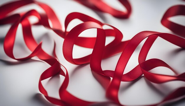 Closeup Red Ribbon diseño rizado brillante y hermosa textura de cinta roja