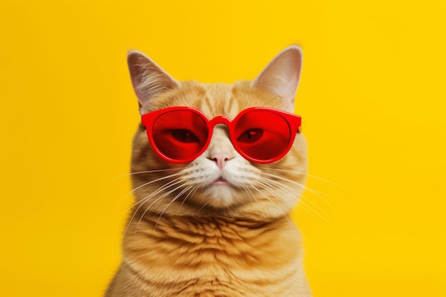 Closeup retrato de gato divertido con gafas de sol aislado día internacional del gato