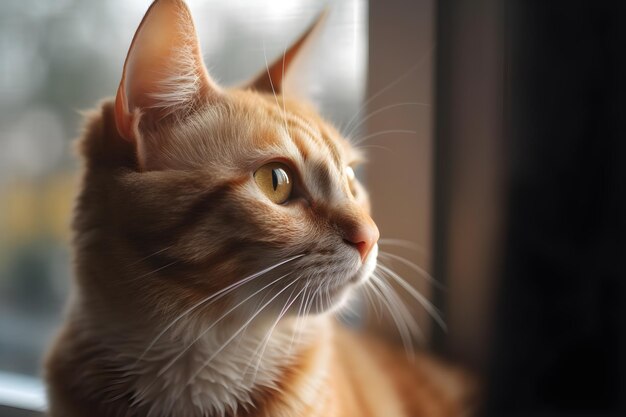 Closeup retrato de un gato naranja sobre un fondo borroso