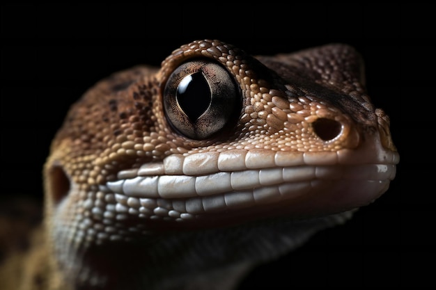 Closeup retrato de un gecko sobre un fondo negro