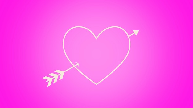 Closeup romântico coração rosa com seta em plano de fundo dia dos namorados. Ilustração 3D de luxo e elegante estilo dinâmico para férias românticas