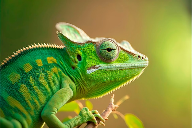 Closeup rosto de um camaleão verde