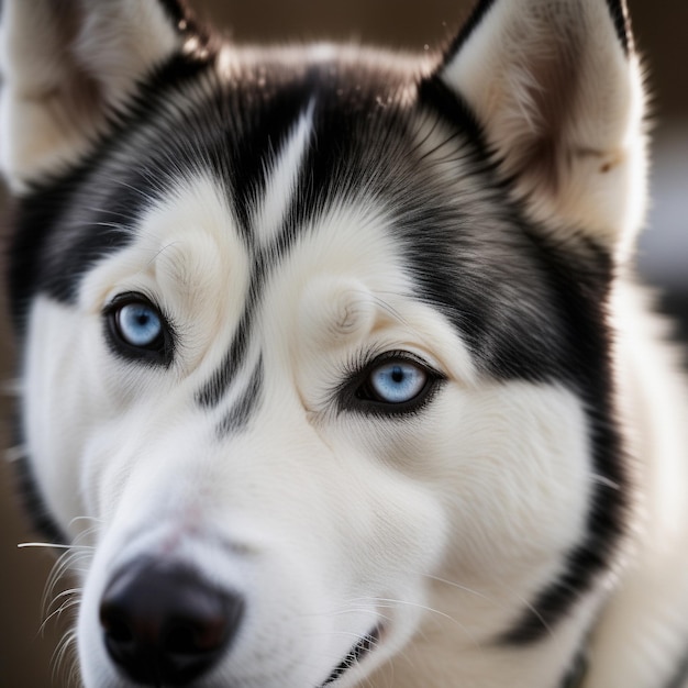 Foto closeup the eyes of a siberian husky with fine fur details visible ai generative