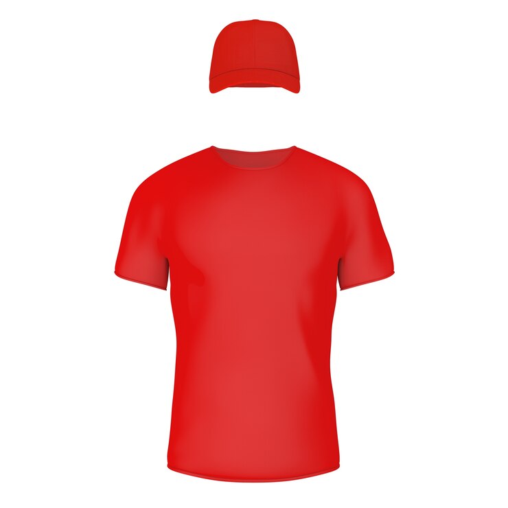 Foto closeup vermelho em branco t-shirt e boné com espaço vazio para seu projeto em um fundo branco. renderização 3d