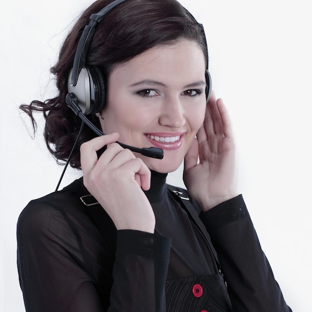 Closeupportrait de um call center de funcionários