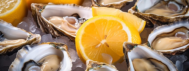 Foto closup de ostras frescas com limão