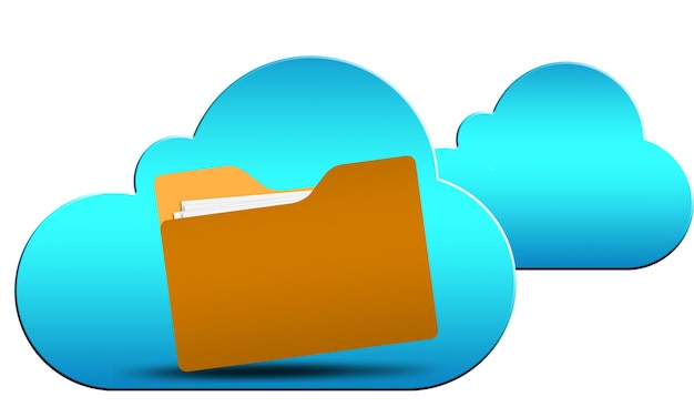 Cloub computing con icono de nube y carpeta amarilla