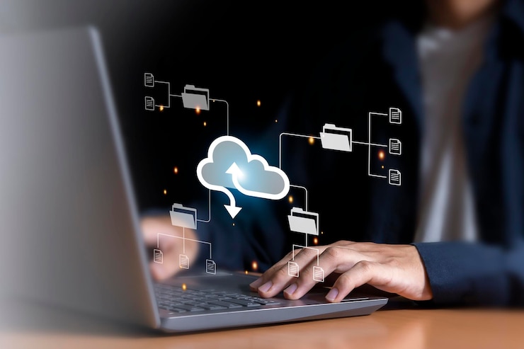 Foto cloud-computing, cloud-technologie, datenspeicher, datentransfernetzwerk und internet-service-konzept