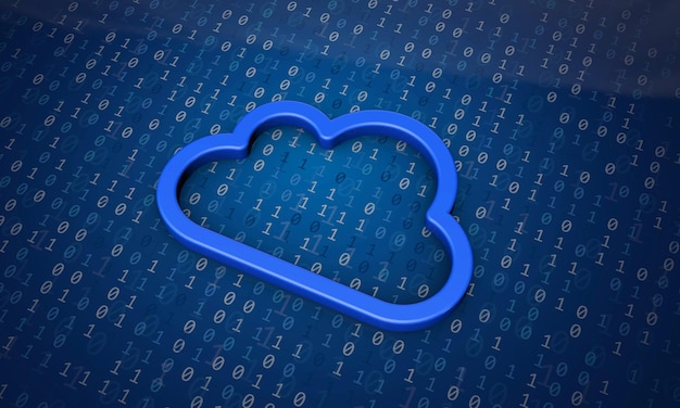 Cloud-Computing-Konzept Blaue Wolkenform auf einem Binärcode-Hintergrund 3D-Rendering