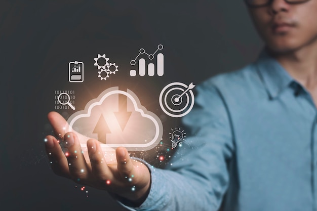 Cloud-Computing-Konzept und Cloud-Technologiespeicher oder Cloud-Service-Übertragungsdaten