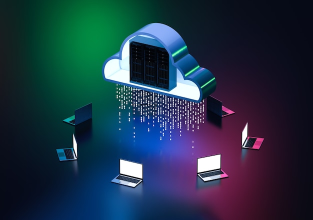 Foto cloud-computing-technologie mit 3d-rendering-server mit cloud