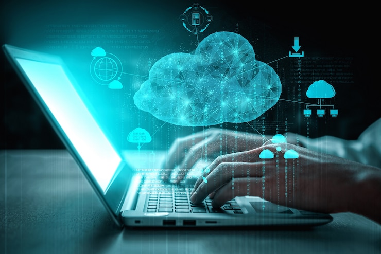 Foto cloud-computing-technologie und online-datenspeicherung für das geschäftsnetzwerkkonzept.