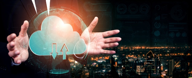 Cloud-Computing-Technologie und Online-Datenspeicherung für das Unternehmensnetzwerkkonzept.