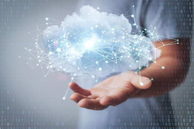 Cloud-Computing-Technologiekonzept mit 3D-Rendering-Cloud mit digitaler Verbindung