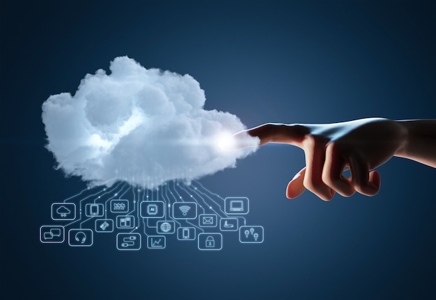 Cloud-Computing-Technologiekonzept mit Cloud und Symbolen