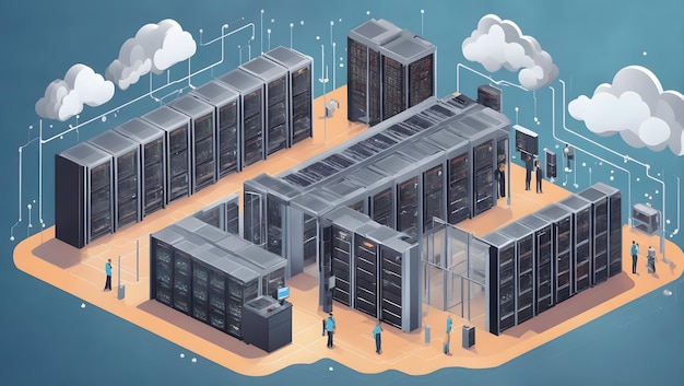 Cloud-Computing-Technologien des Rechenzentrums, die die Serverfarm mit dem Internet verbinden