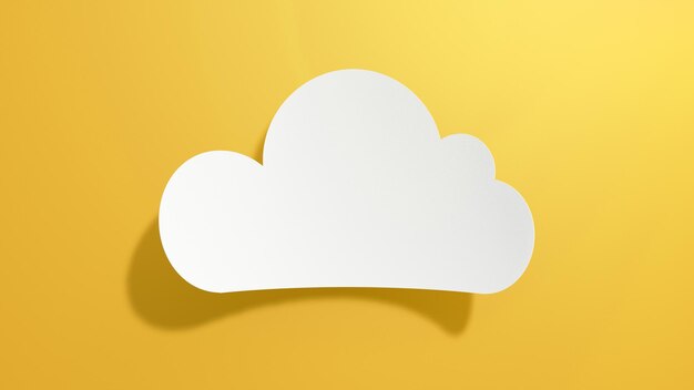 Cloud Speech Bubble Desenho Abstrato Minimalista com Papel Cortado Branco em Fundo Amarelo