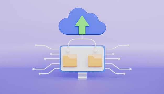 Cloud-Symbol und Ordner-Ikonen auf dem Computer Online-Datenbank Datenübertragungsinformationen