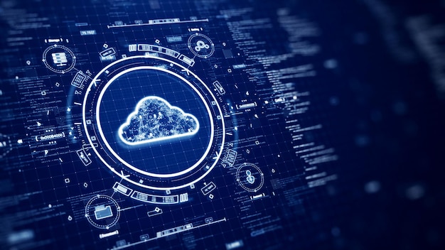 Cloud- und Edge-Computing-Technologiekonzepte mit Symbolen und Polygonen für den Schutz von Cybersicherheitsdaten