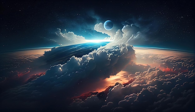 Cloudscape de fundo esplêndido acima da atmosfera terrestre gerada por IA
