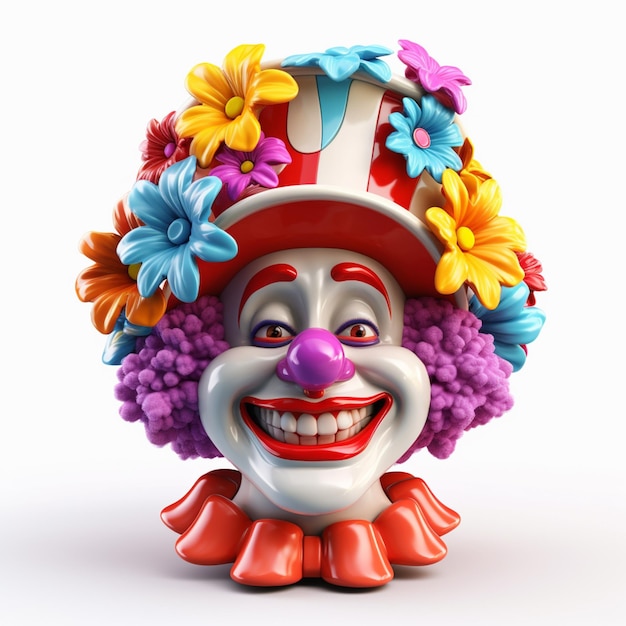 Clown mit bunter Perücke und Blumen auf dem Kopf generative KI