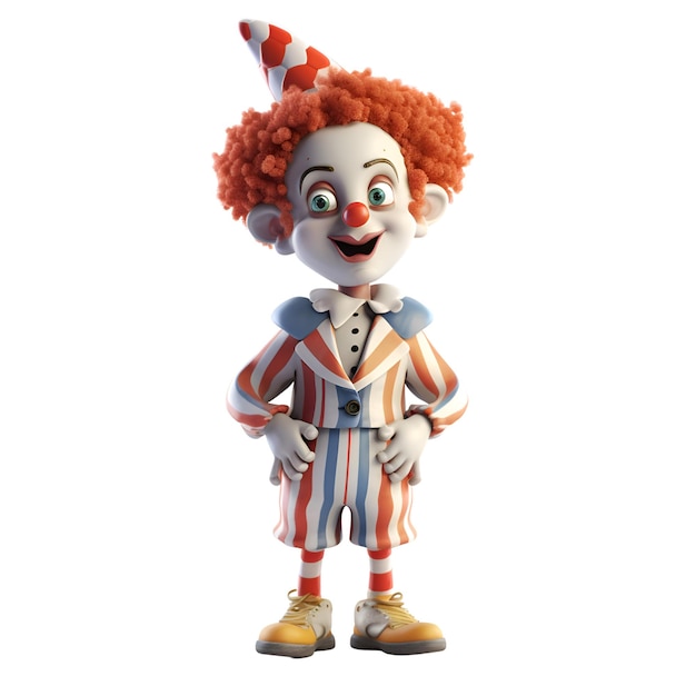 Clown mit einem Buch auf weißem Hintergrund 3D-Rendering