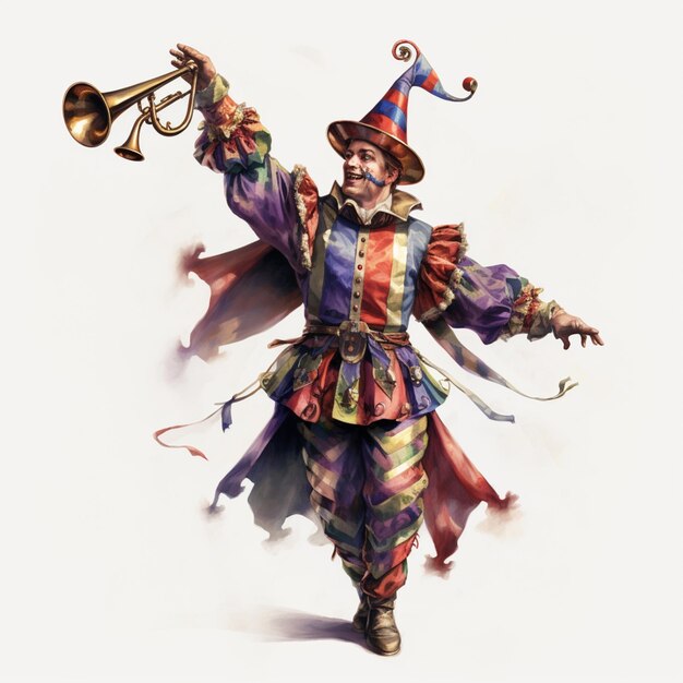 Clown mit Trompete und Hut auf dem Kopf generativ ai