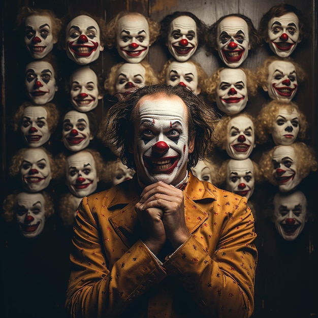 Foto clown predador assustador colagem de retratos de palhaços com diferentes emoções pesadelo de terror