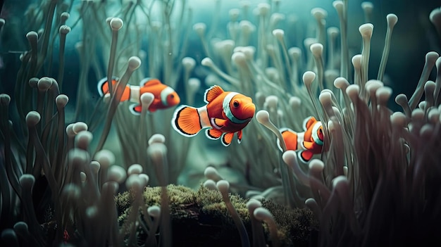 Clownfisch aus Anemone auf einer Unterwasserszene im Stil von Wimmelbildern