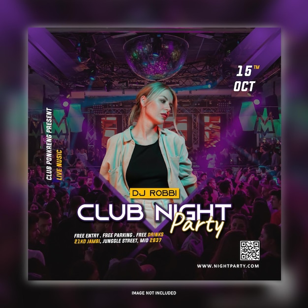 club dj party flyer publicación en redes sociales gratis