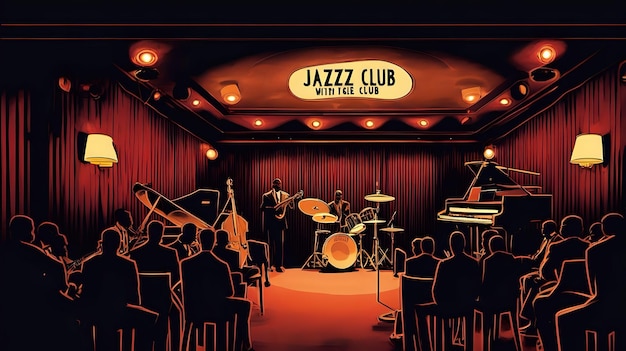 Club de Jazz con iluminación tenue y un escenario