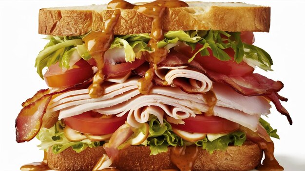 Foto club-sandwich mit gemüse und soße