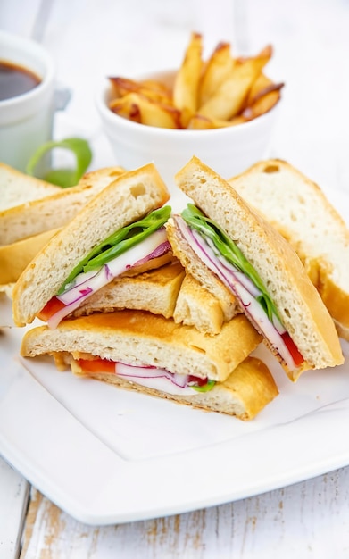 Club-Sandwiches in weißer Platte mit selektivem Fokuspunkt