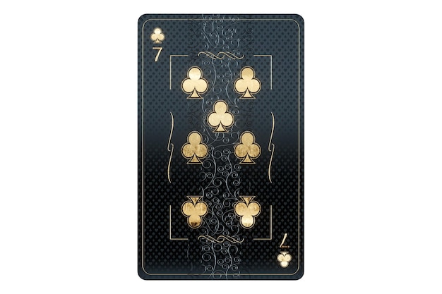 Clubes de conceito de cassino 7 cartas de baralho design preto e dourado sobre fundo branco Jogo de estilo de luxo poker blackjack bacará renderização 3D ilustração 3D
