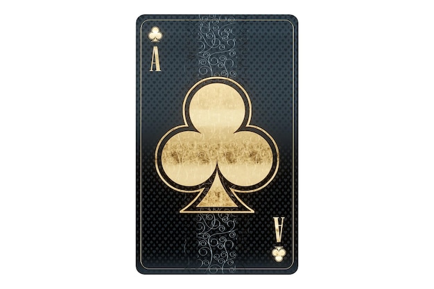 Clubes de conceito de cassino ás cartas de baralho design preto e dourado isolado no fundo branco Jogo de estilo de luxo poker blackjack bacará 3D render ilustração 3D