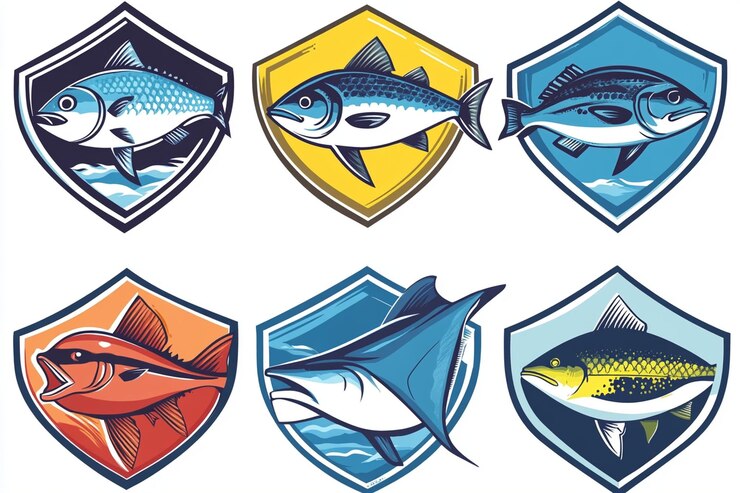 Foto clubes de pesca emblemas coloridos