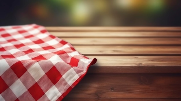Cluseup mantel de mesa a cuadros rojo y blanco en una mesa de madera Fondo de picnic hiper realista ar 169 v 52 Identificación de trabajo b7f22ed0ccd446cf96ace131f7ba0c4c