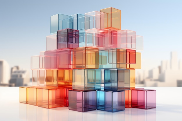 Cluster von Pastellwürfeln, die ein abstraktes Stadtbild bilden Generative KI