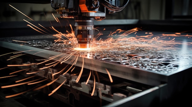 CNC-Fräsmaschine Laserschneiden von Stahl für Metall Ausstellung der Werkzeugindustrie Laserfunken